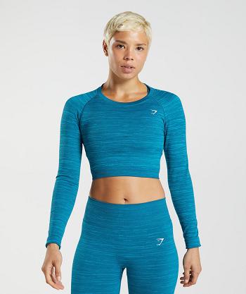 Dámské Oříznuté Topy Gymshark Adapt Marl Seamless Long Sleeve Blankyt Tmavě Šedé Blankyt | CZ 3596CTV